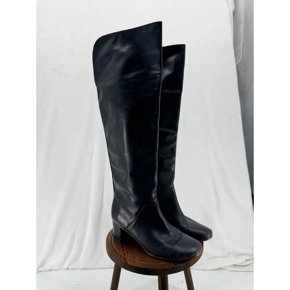 Leifnotes Anthropologie Black Leather Over The Knee Block Heel EU 39 US 8.5